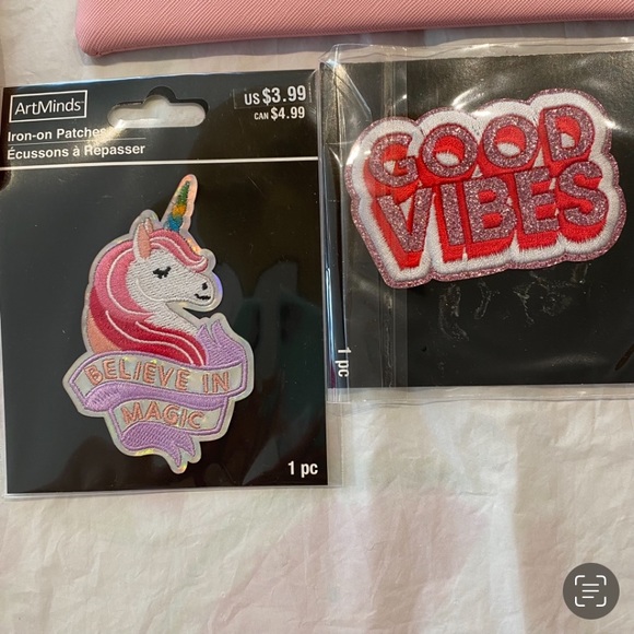 Pencil purse pouches Pop socket Iridescent Patches Unicorn & Good Vibes NWT - Picture 8 of 12